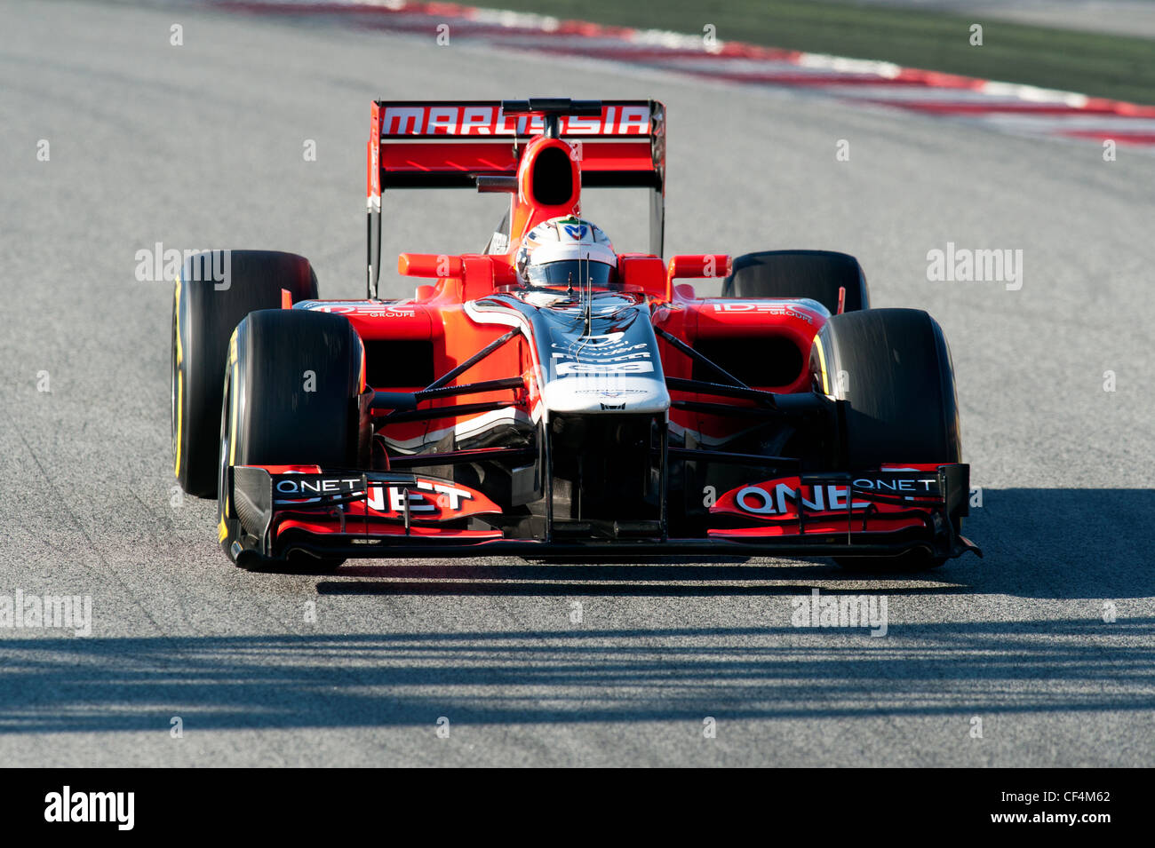 Timo Glock (GER), Marussia F1 Team-Cosworth, Rennwagen während der Formel-1-Tests Sitzungen in der Nähe von Barcelona im Februar 2012. Stockfoto