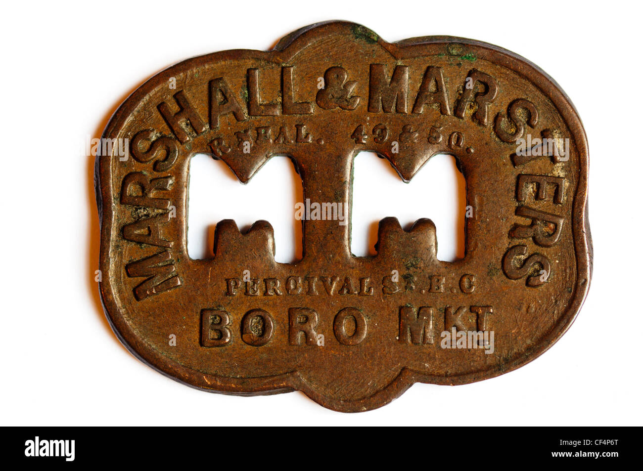 Ein Markt-Token von Marshall & Marsters der Borough Market verwendet.  SIEHE BESCHREIBUNG FÜR DETAILS. Stockfoto