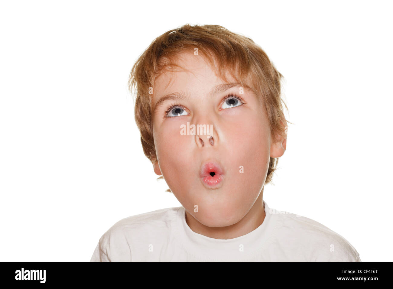 Porträt Kleinkind in einem weißen T-shirt Fotostudio, Staunen. Ringblitz Stockfoto