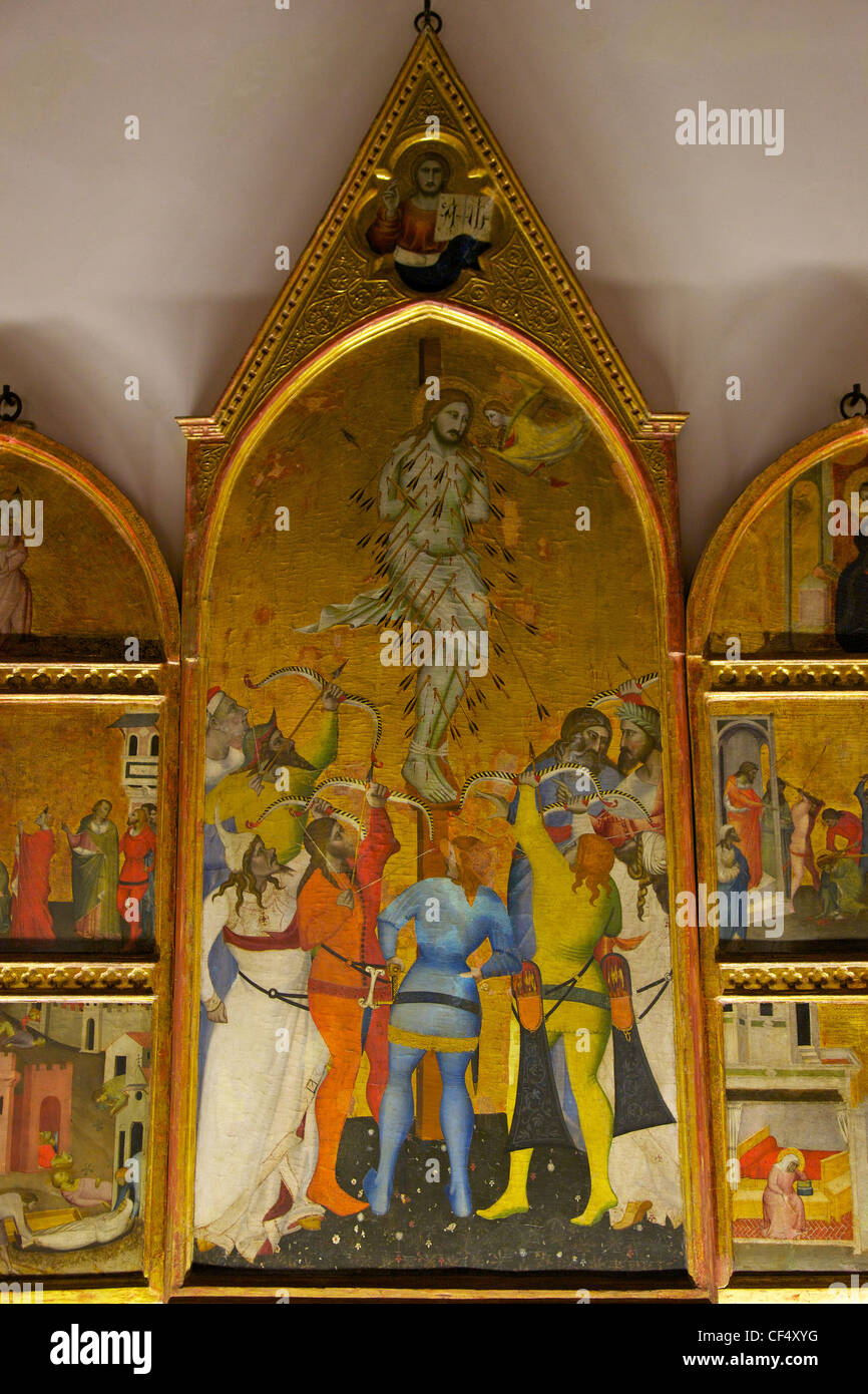 Martyrium von St. Sebastian und Szenen aus seinem Leben, Triptychon von Giovanni del Biondo, Museo dell'Opera del Duomo, Florenz Stockfoto