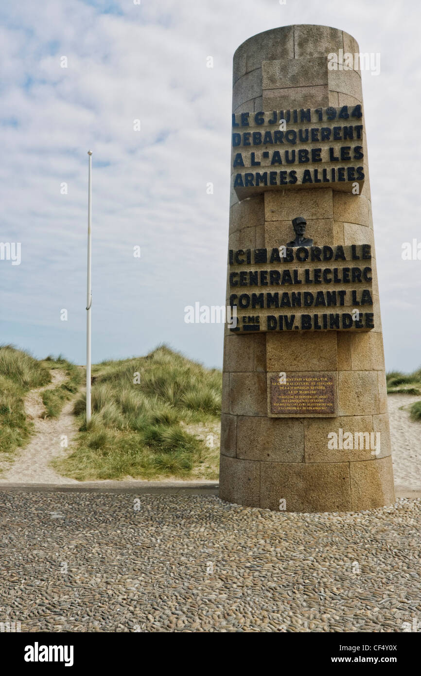 "Utah Beach", Normandie. Denkmal zur Erinnerung an die Landung der französischen 2. Panzerdivision unter der Leitung von general Leclerc. Stockfoto