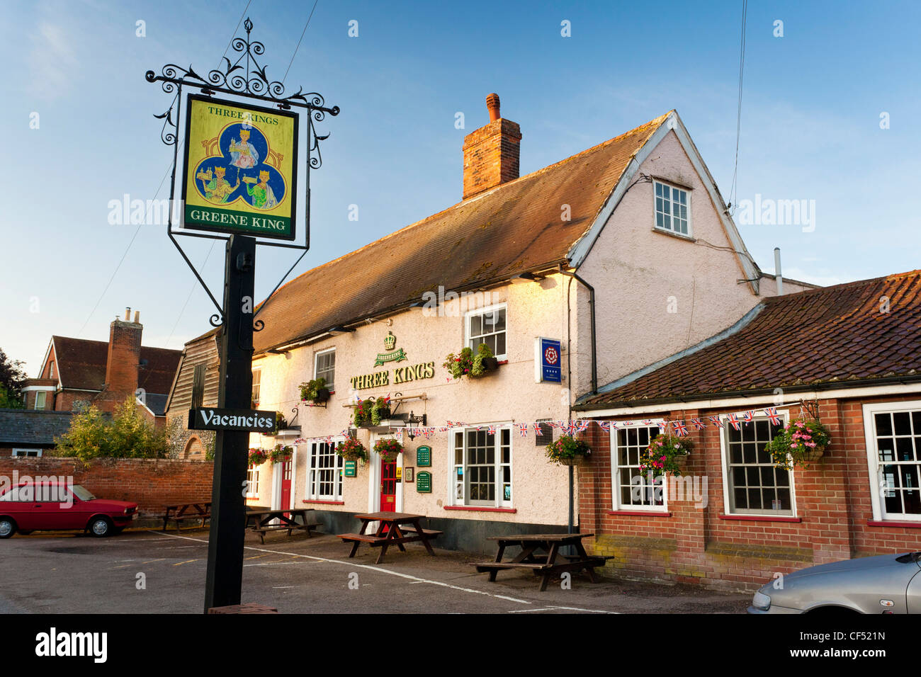 Drei Könige Pub und Inn Fornham Allerheiligen Ort in Suffolk, UK Stockfoto