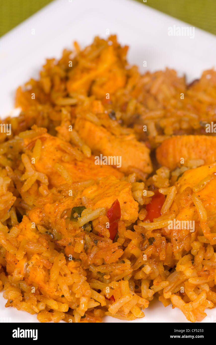 Eine Portion Chicken Tika Pillau, indische Küche Stockfoto