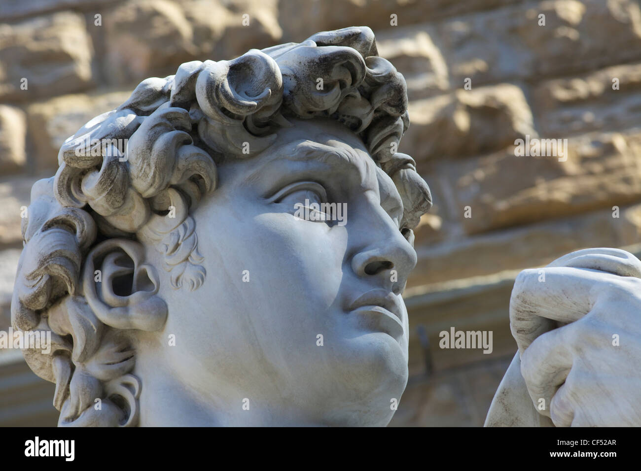 Detail der Statue des David von Michelangelo, Piazza della Signoria, Florenz, Toskana, Italien, Europa Stockfoto