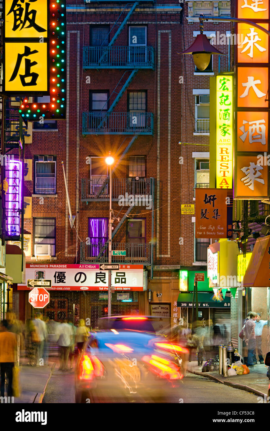 Neon Schilder Restaurants in Chinatown New York Stockfoto