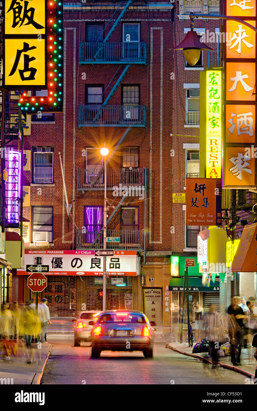Chinatown New York Zeichen und Restaurants Stockfoto