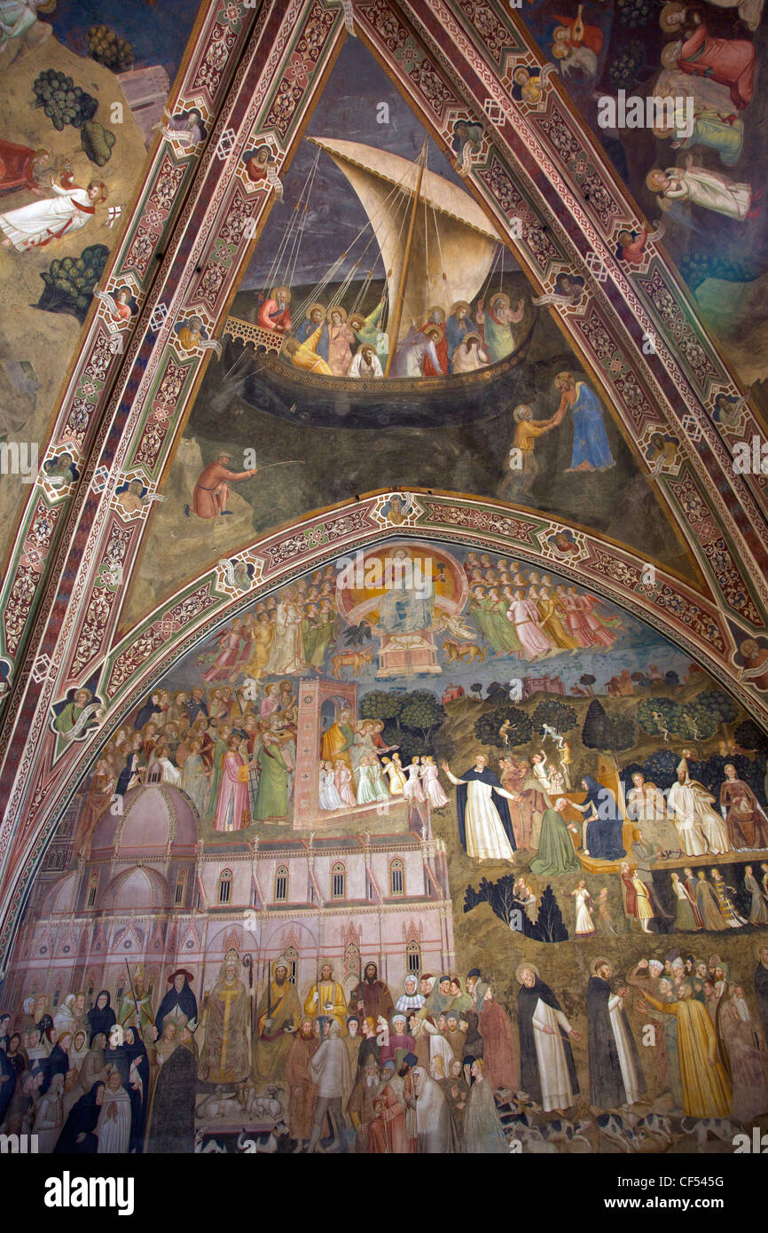 Deckenfresken von Andrea di Bonaiuto, 1365-1367, spanische Kapelle, Basilika von Santa Maria Novella in Florenz Italien Stockfoto