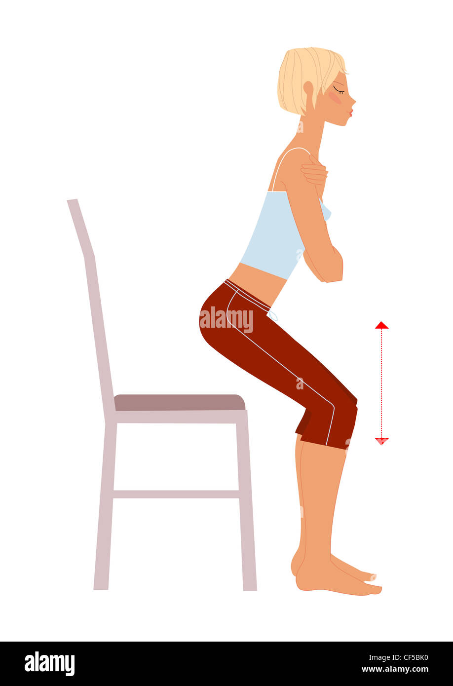 Frauen tun Bein Übungen sitzen unten auf Stuhl Stockfoto