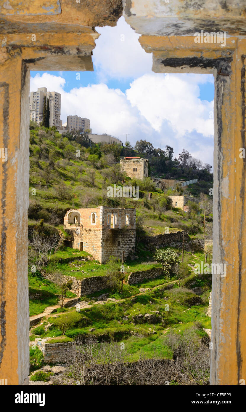 Lifta, ein Jerusalem-Dorf, das von den Palästinensern während des israelischen Unabhängigkeitskrieges aufgegeben wurde. Stockfoto