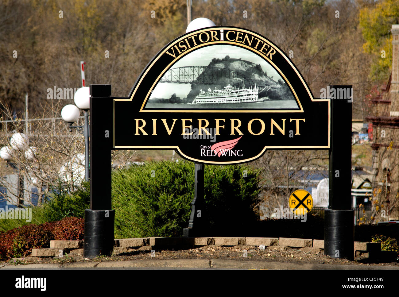 Melden Sie sich für das Besucherzentrum im Bereich Riverfront von Red Wing, Minnesota Stockfoto