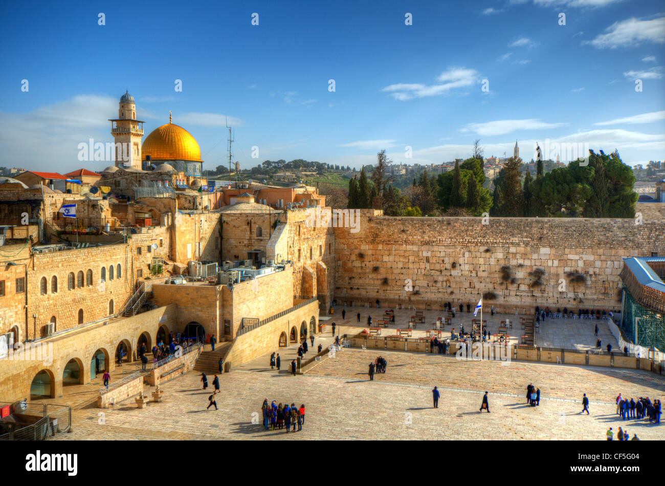 Alte Stadt von Jerusalem, Israel an der Klagemauer und Tempelberg. Stockfoto
