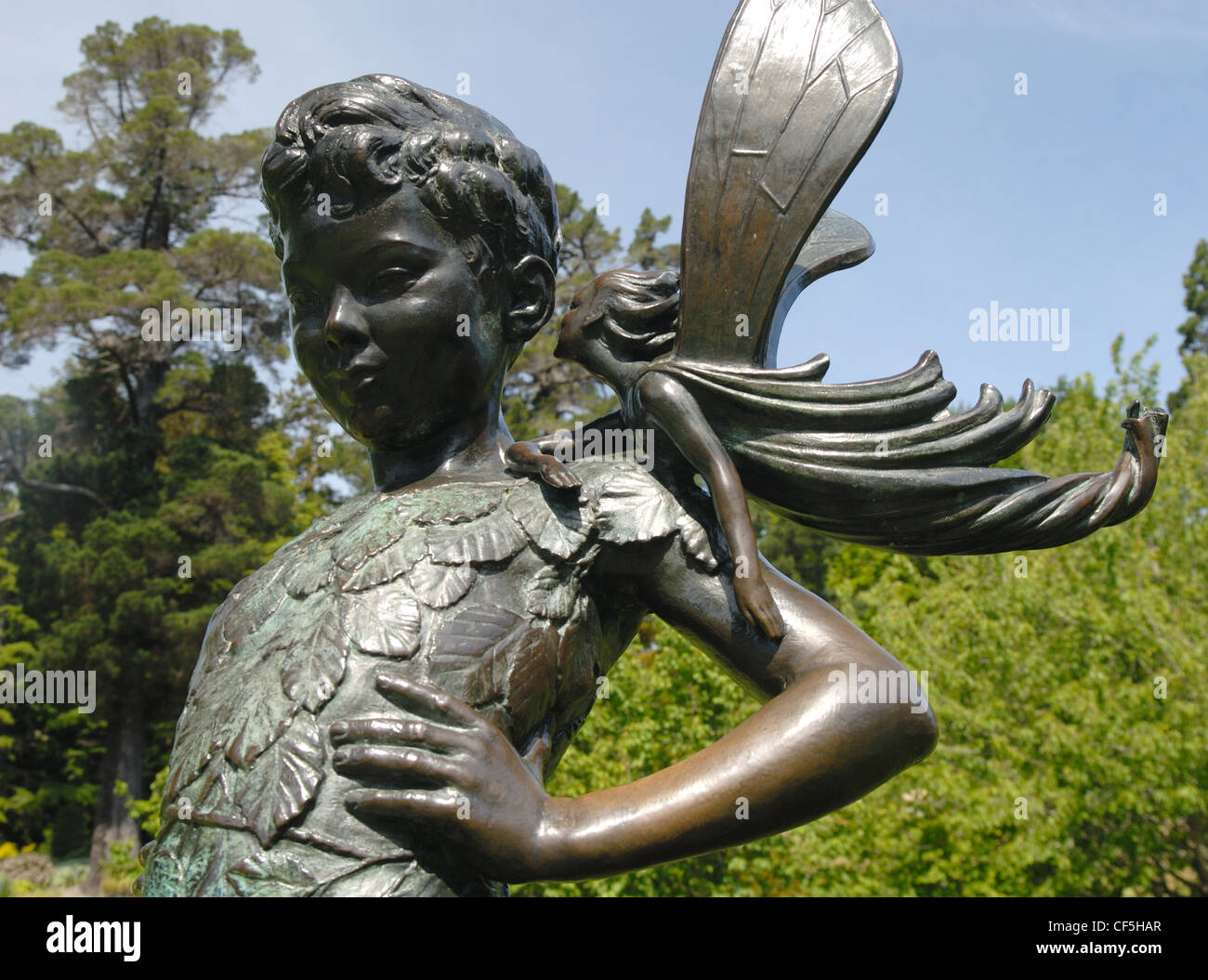 Skulptur von Peter Pan in den botanischen Gärten, Dunedin, Neuseeland Stockfoto