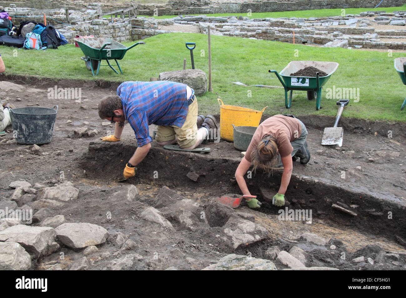 Archäologische Grabung an römisches Kastell Vindolanda, Hadrianswall, Northumberland, England, Großbritannien, Deutschland, UK, Europa Stockfoto