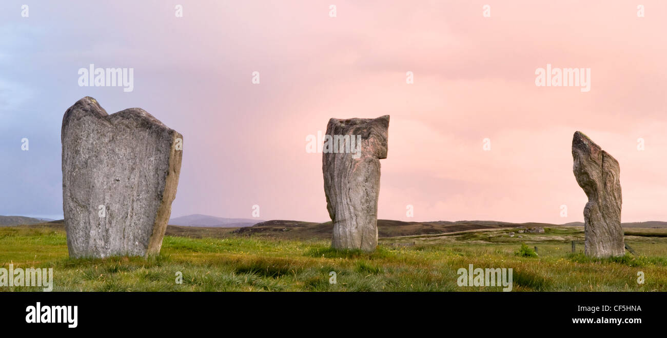 Die Callanish Menhire in der Morgendämmerung auf der Isle of Lewis. Stockfoto