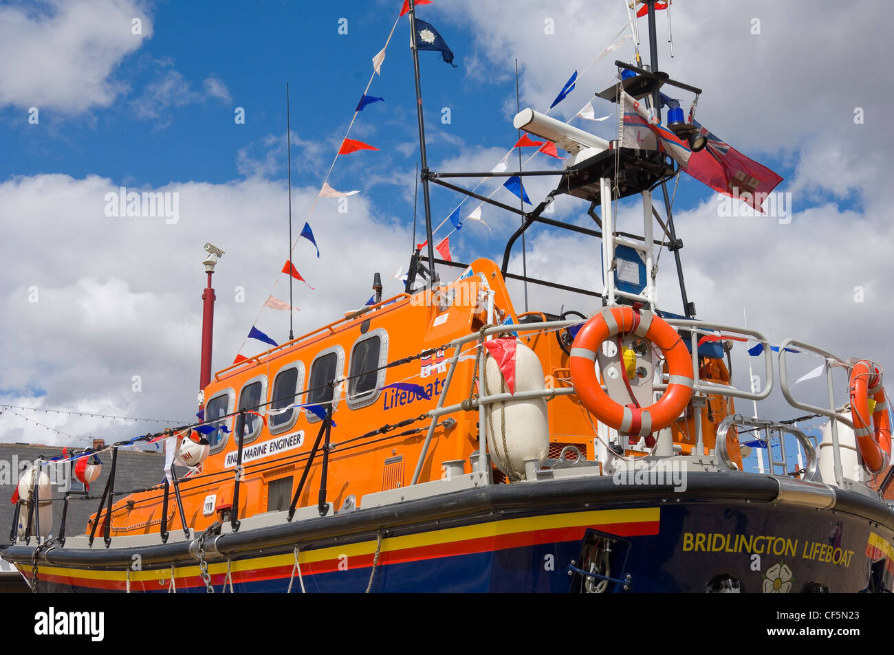 Nahaufnahme von Bridlington RNLI-Rettungsboot "Marine-Ingenieur". Stockfoto