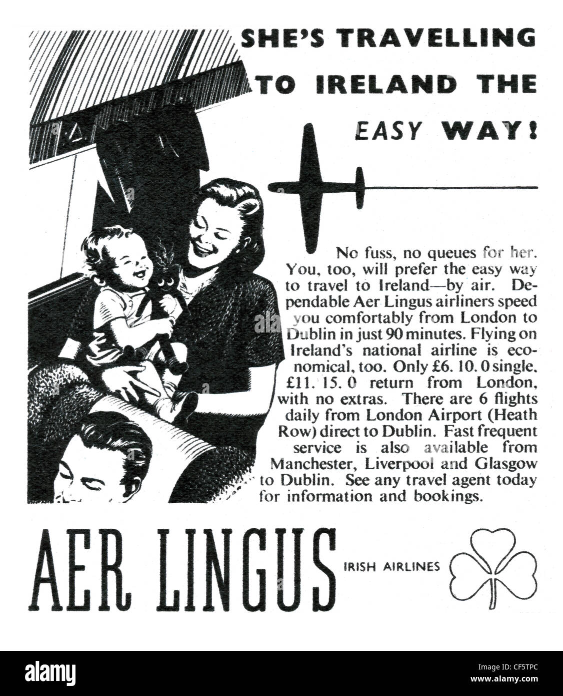 Aer Lingus Airline Anzeige im Jahre 1947, erschienen in der britischen Stockfoto
