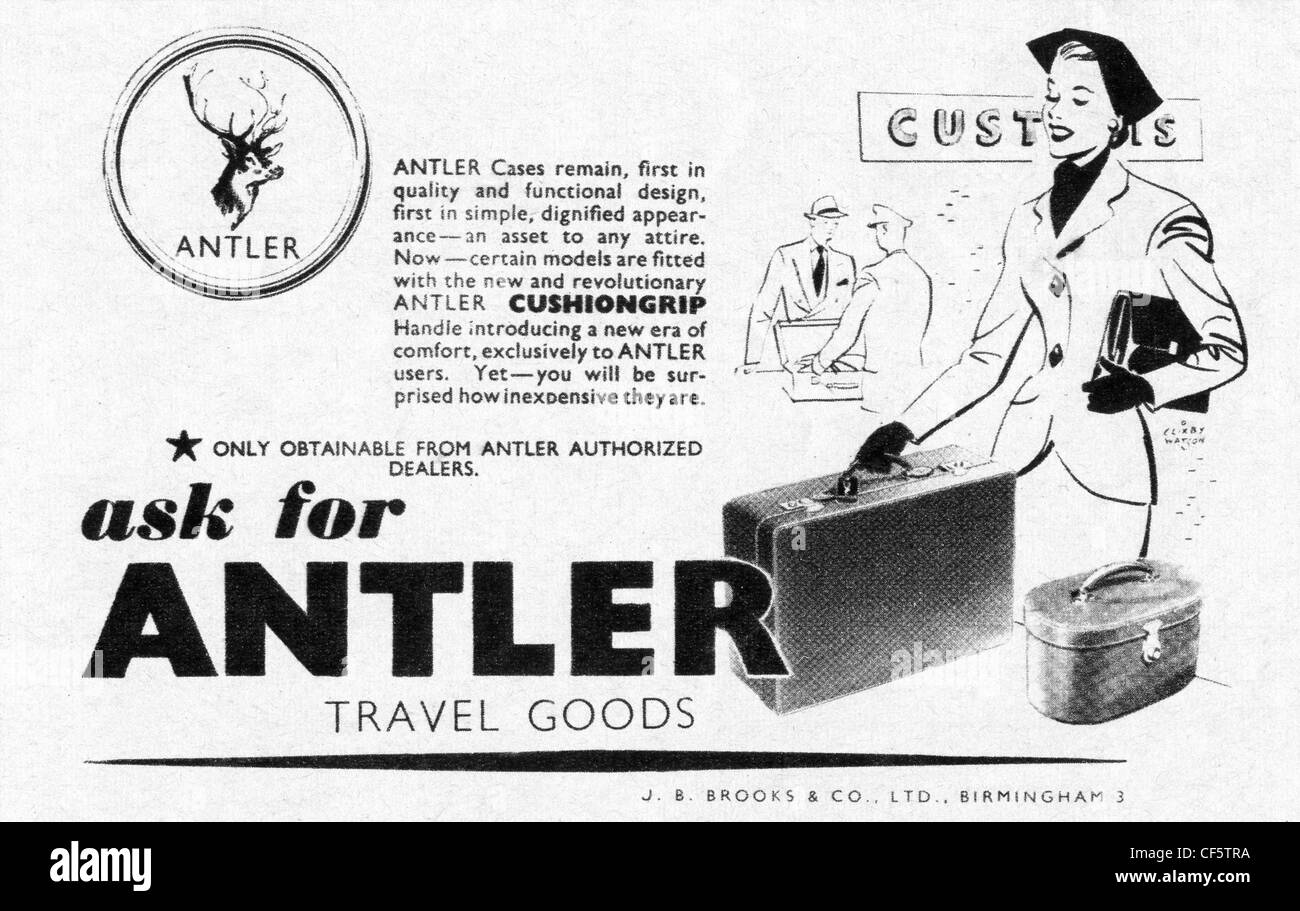 1953-Anzeige für Geweih Koffer, erschienen in der britischen Stockfoto