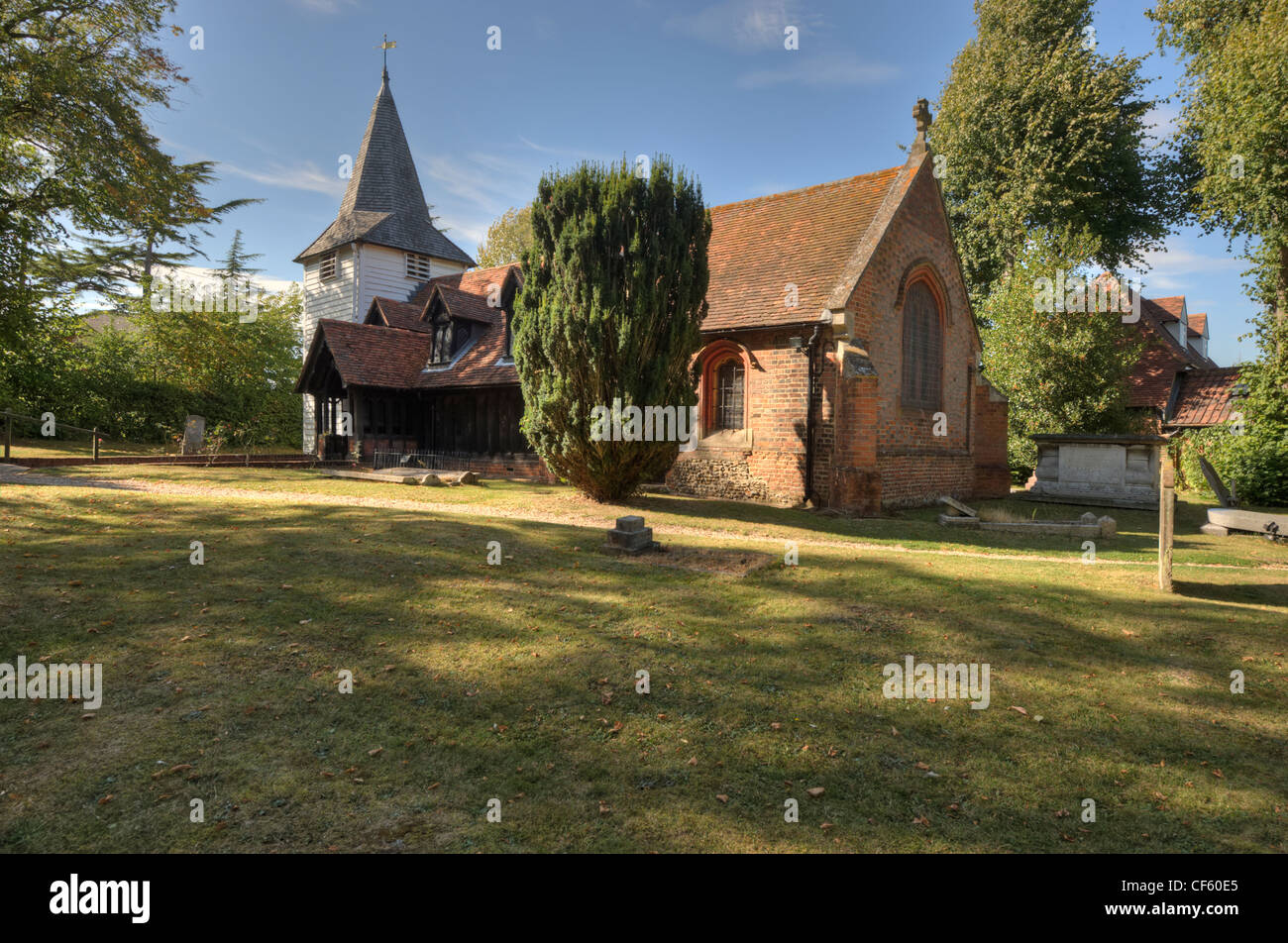 St. Andreas-Kirche in Greenstead, in der Nähe von Chipping Ongar, die älteste Holzkirche in der Welt und wahrscheinlich das älteste hölzerne bu Stockfoto