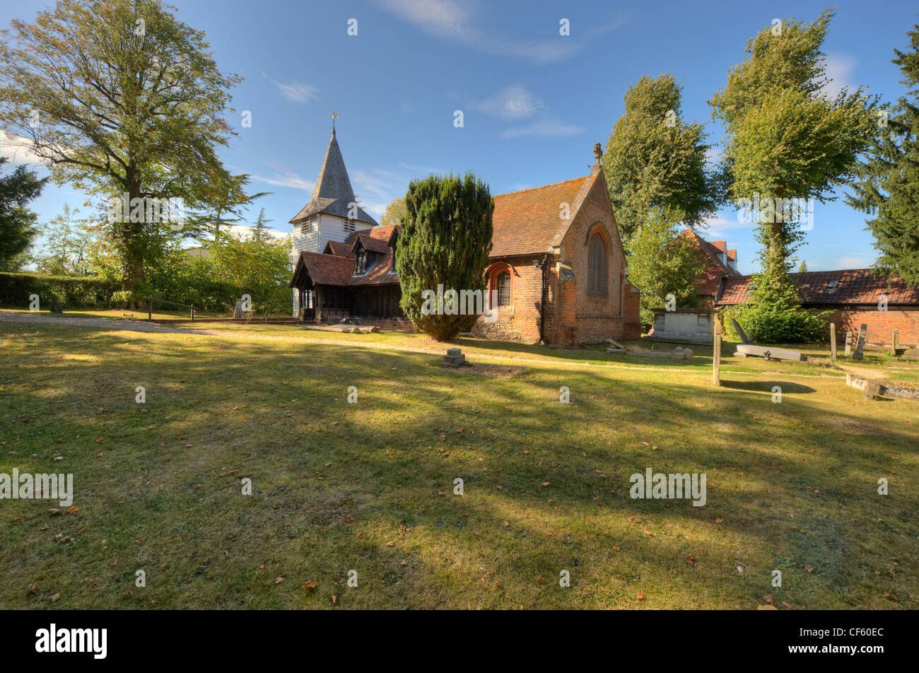 St. Andreas-Kirche in Greenstead, in der Nähe von Chipping Ongar, die älteste Holzkirche in der Welt und wahrscheinlich das älteste hölzerne bu Stockfoto