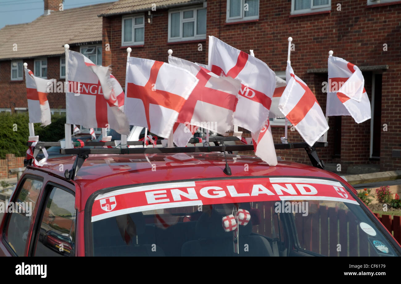 England Fans Auto während der Fußball-Weltmeisterschaft 2006. Stockfoto