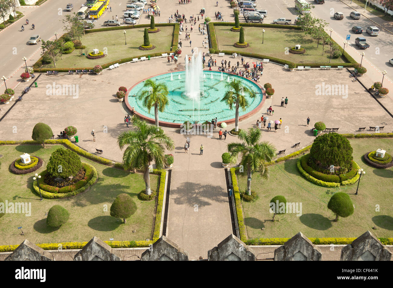 Brunnen in der Nähe der Sieg-Tor von Vientiane Stockfoto