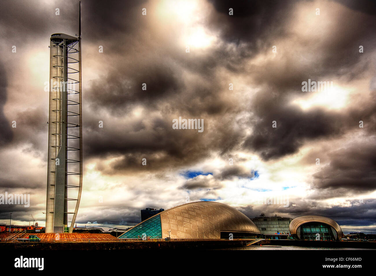 Ein Blick in Richtung Pacific Quay in Glasgow. Stockfoto