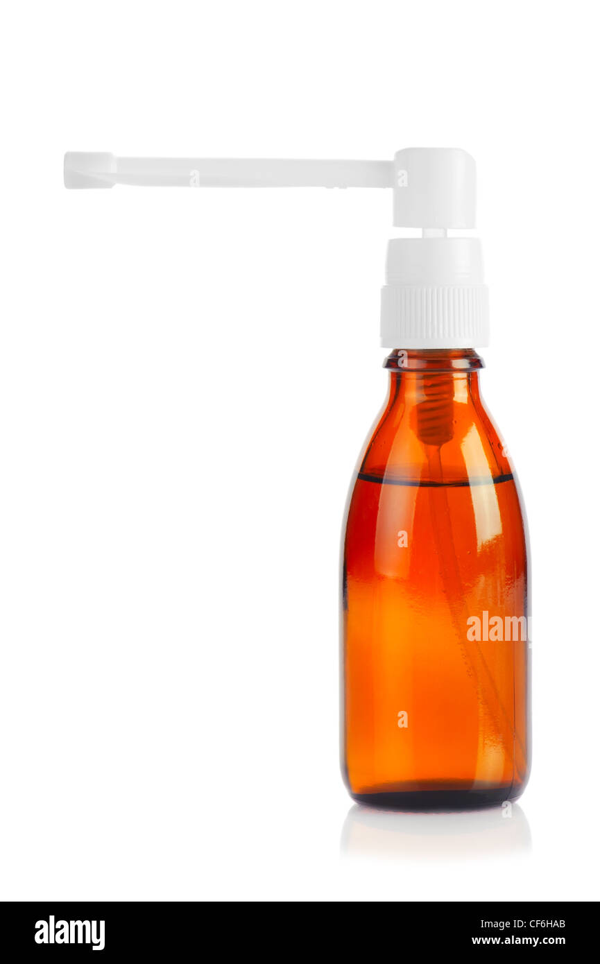 Flasche Hals Spray isoliert auf weißem Hintergrund Stockfoto