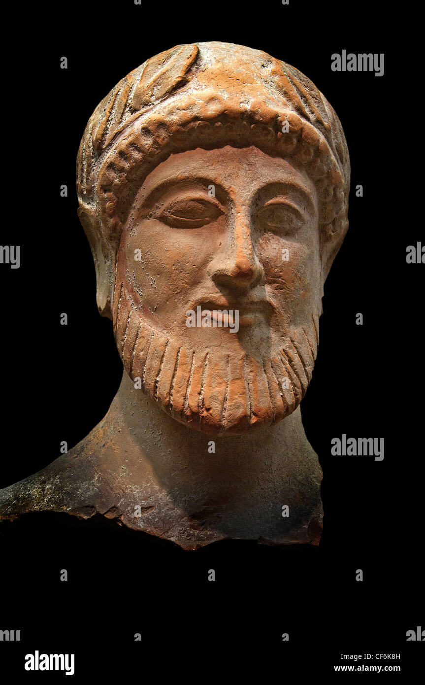 Kopf eines bärtigen Mannes Cypro klassische Terrakotta Cypro archaischen II 5-6 Cent BC-Zypern-Zypern Stockfoto