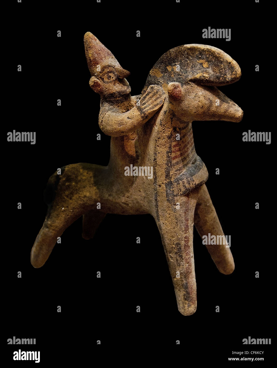 Pferd Reiter Krieger polychrome Terrakotta Cypro geometrische III 10-8 Cent BC-Zypern-Zypern Stockfoto