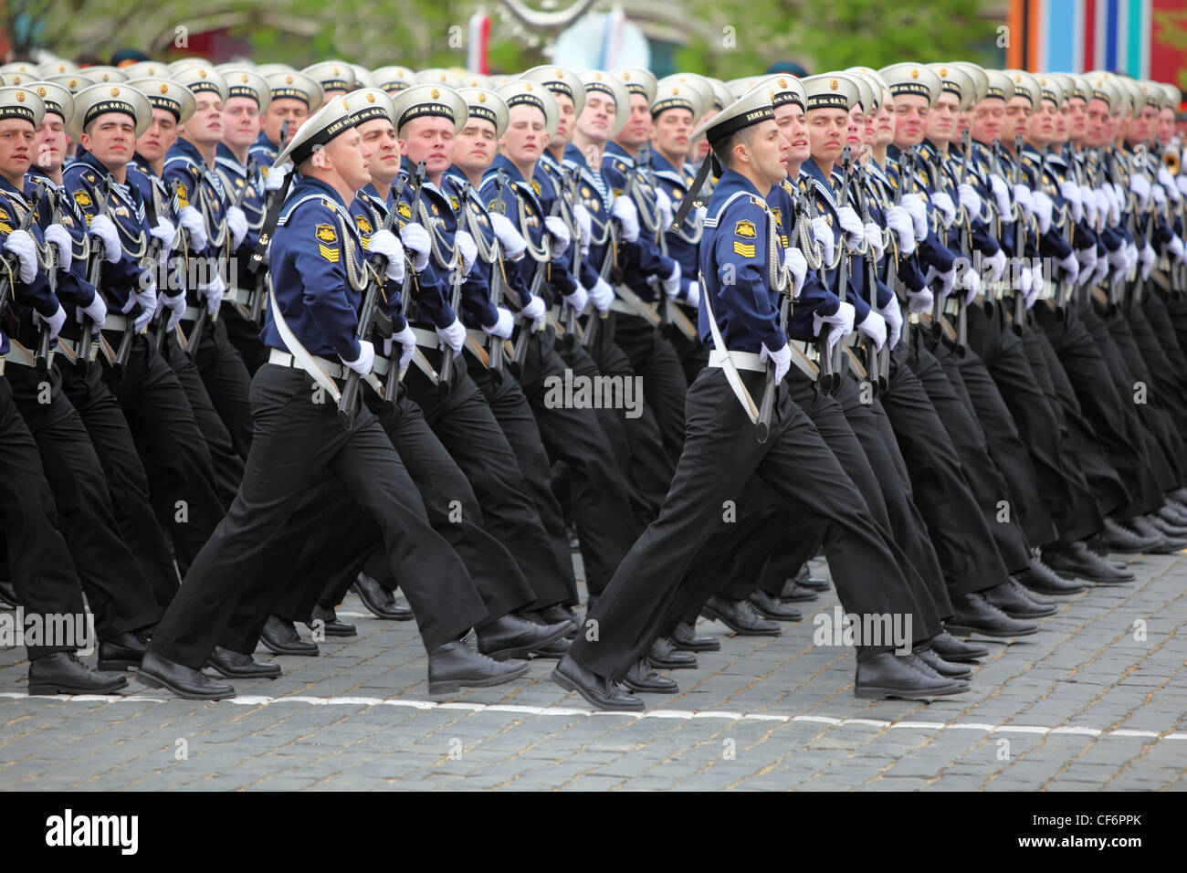 Moskau Mai 6 Soldaten Marine März Probe Parade zu Ehren großen Vaterländischen Krieges Sieg roten Platz 6. Mai 2010 Moskau-Russland Stockfoto