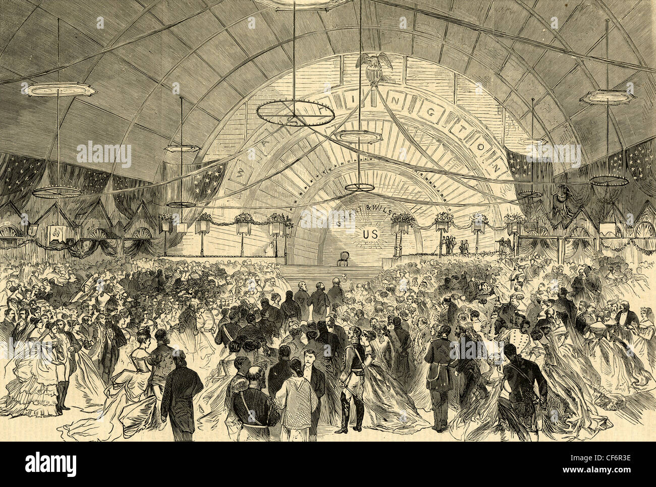 22. März 1873 Gravur, "The Inauguration Ball - Ankunft der Partei des Präsidenten." Stockfoto