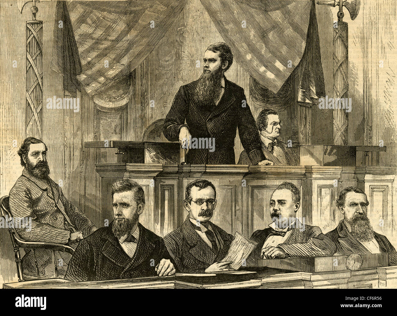 1877 Gravur, "Die Präsidentschaft - Herr Ferry Announcing das Ergebnis der Stimmenauszählung." Stockfoto