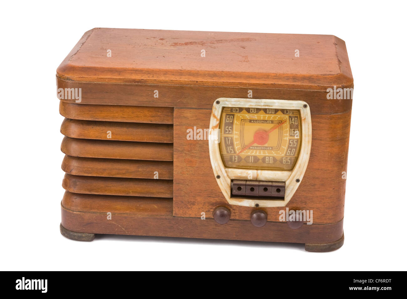 Antiken Radio auf weißem Hintergrund. Stockfoto