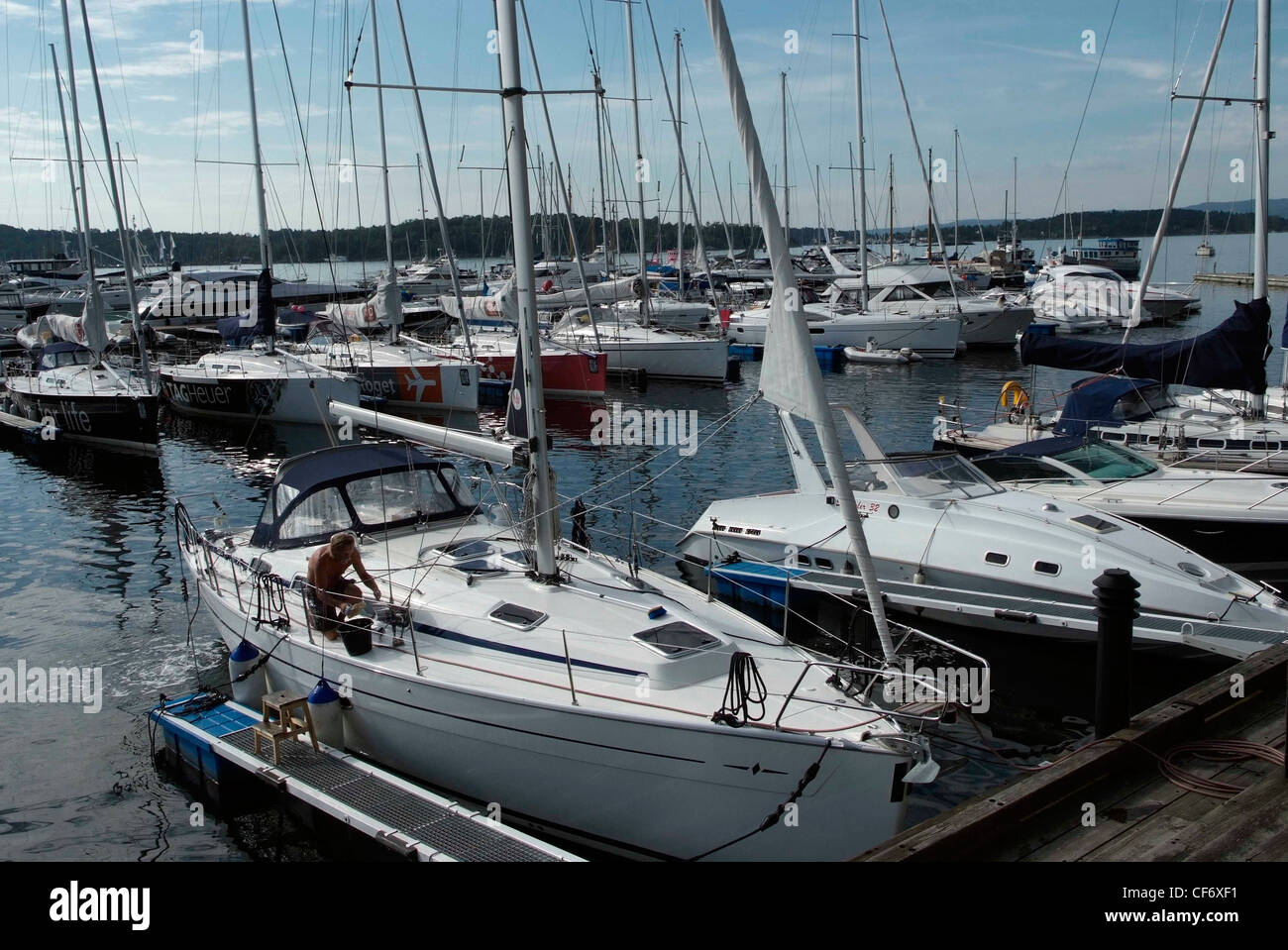 Ehemalige Werft Norwegen Aker Brygge und Schwerindustrie, aber von 1985 eine Oslo größten Immobilien und Tourismus-Projekte. Stockfoto