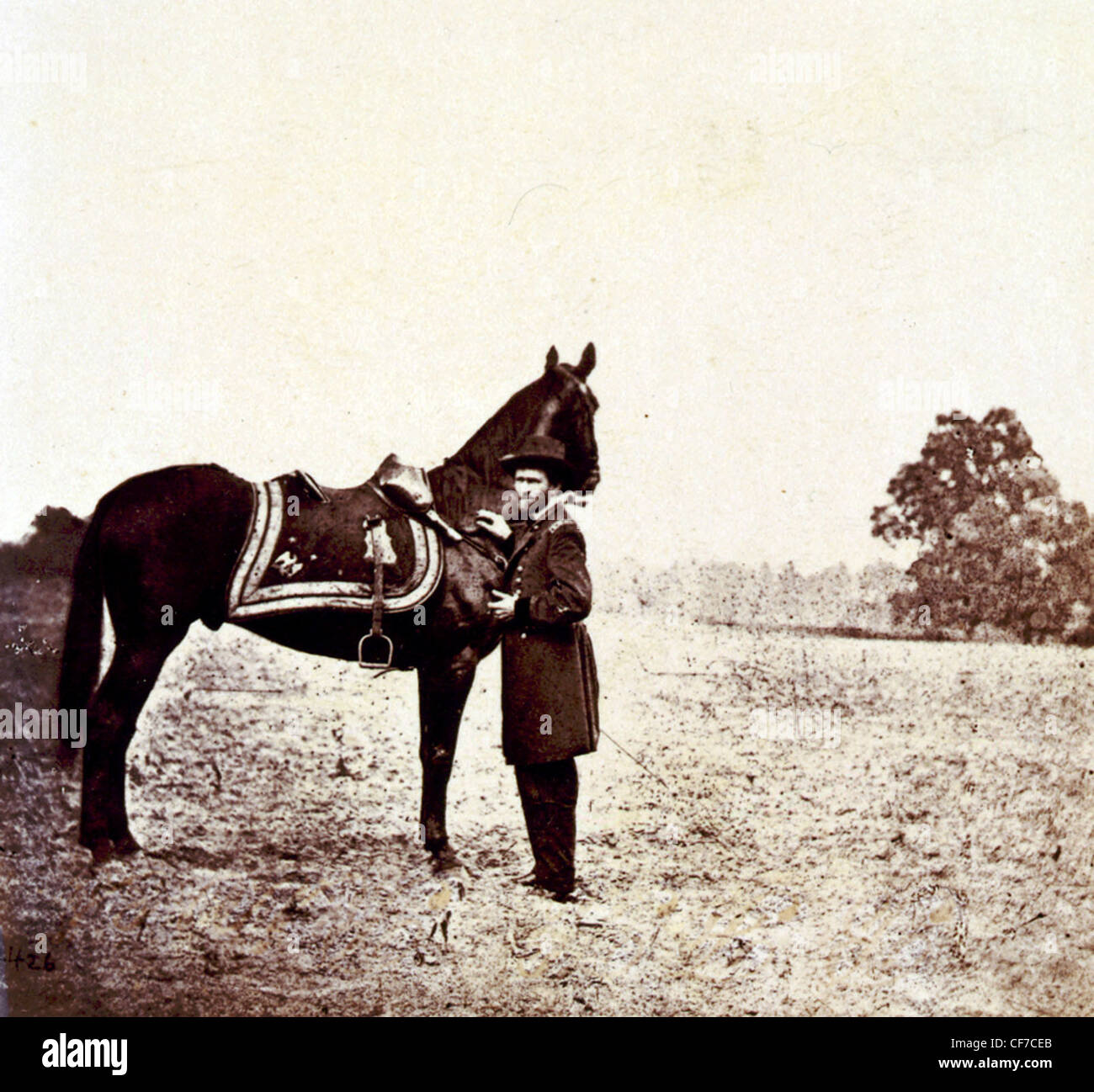Ulysses S. Grant, stehen neben seinem Krieg Pferd Stockfoto
