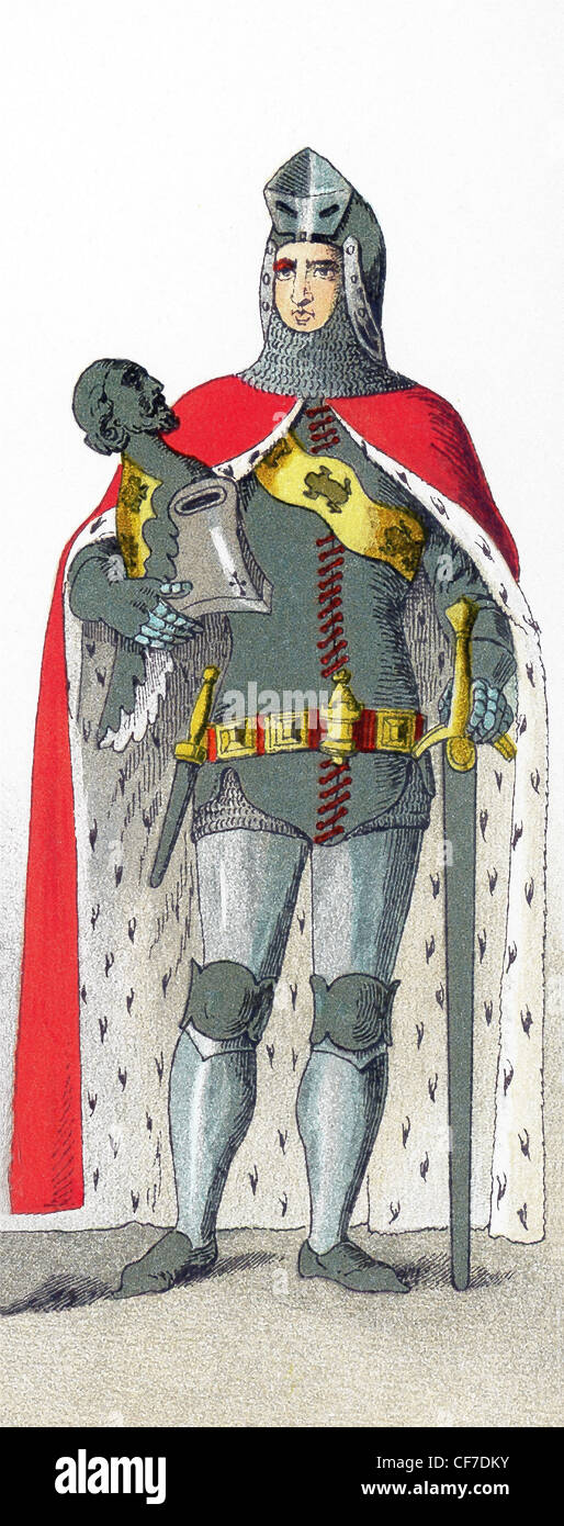 Die Figur stellt einen deutschen Ritter im Kampf Kostüm von n. Chr. 1350 bis 1400. Die Abbildung stammt bis 1882. Stockfoto