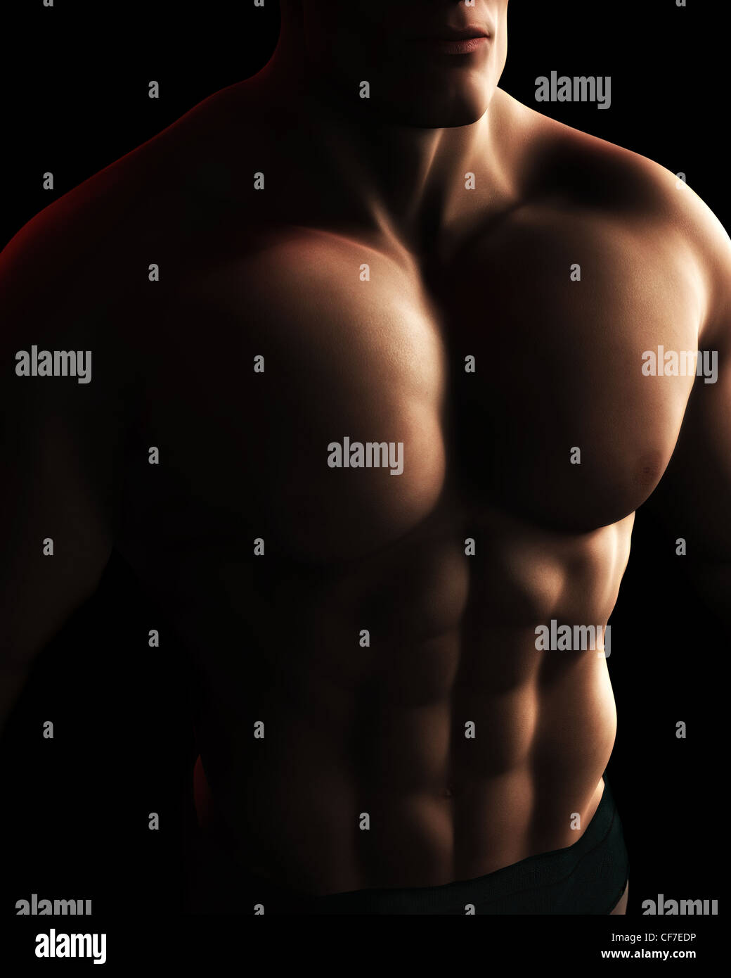 Eine digitale Illustration von einem männlichen Bodybuilder Torso im dynamischen Licht und Schatten. Stockfoto