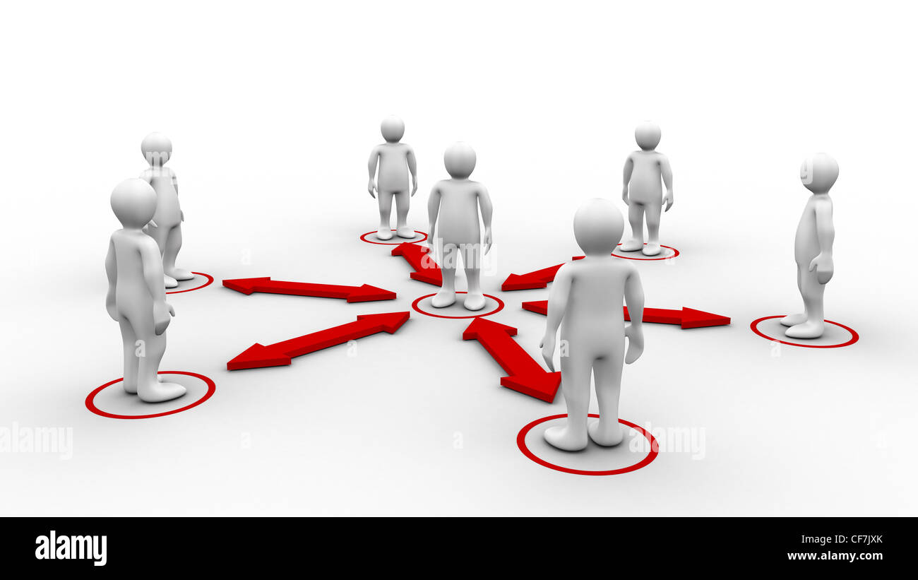 3d-weißer Verbindung mit den umliegenden weißen 3d-Männer hergestellt Stockfoto