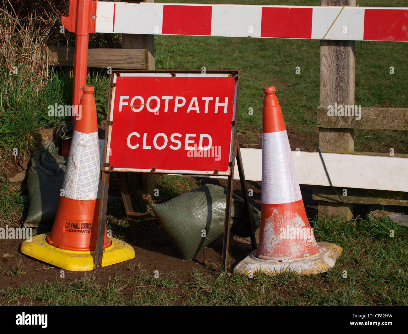 Wanderweg geschlossen Schild, Cornwall, UK Stockfoto