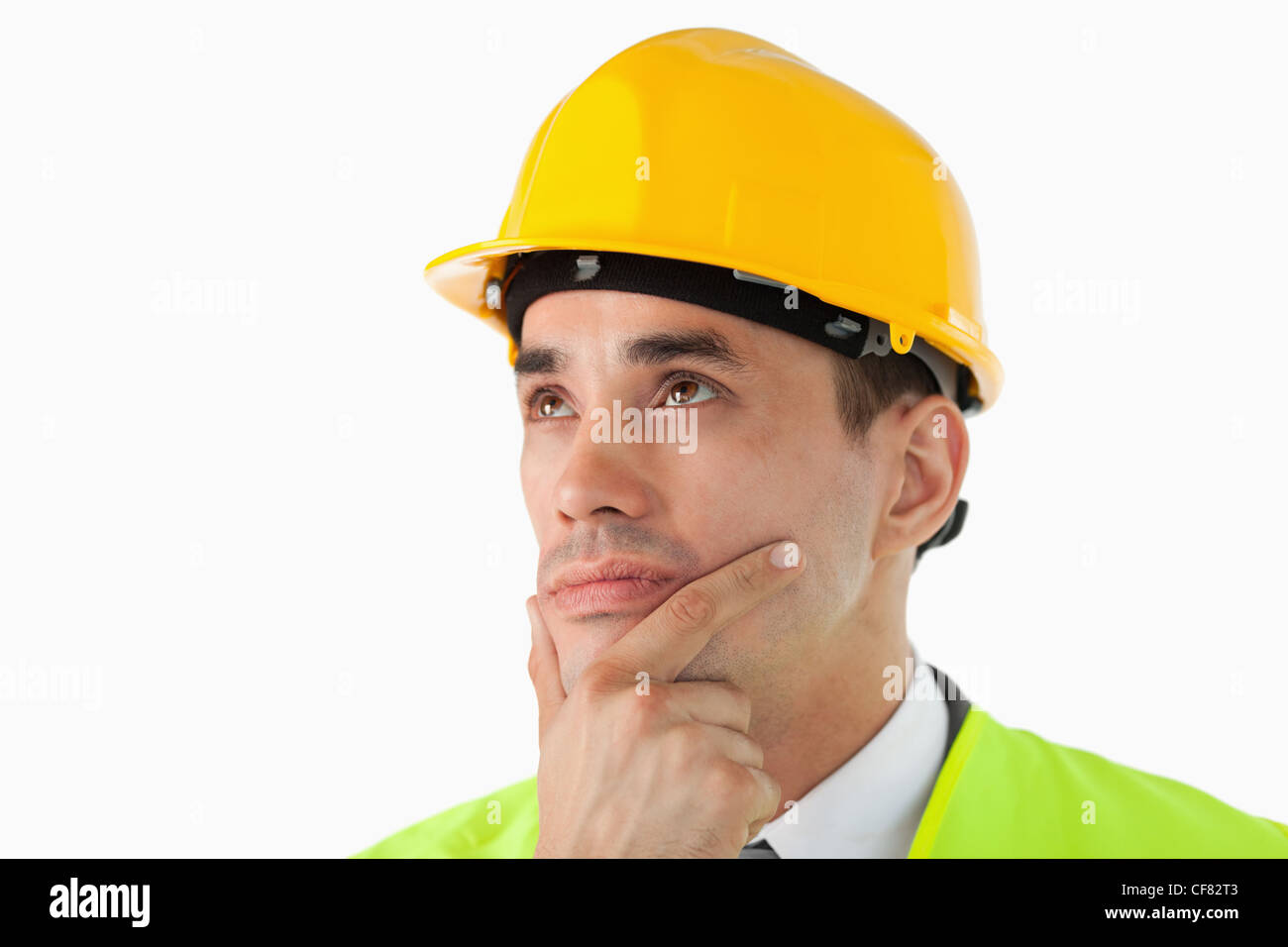 Nahaufnahme des Denkens Architekten Blick zur Seite Stockfoto