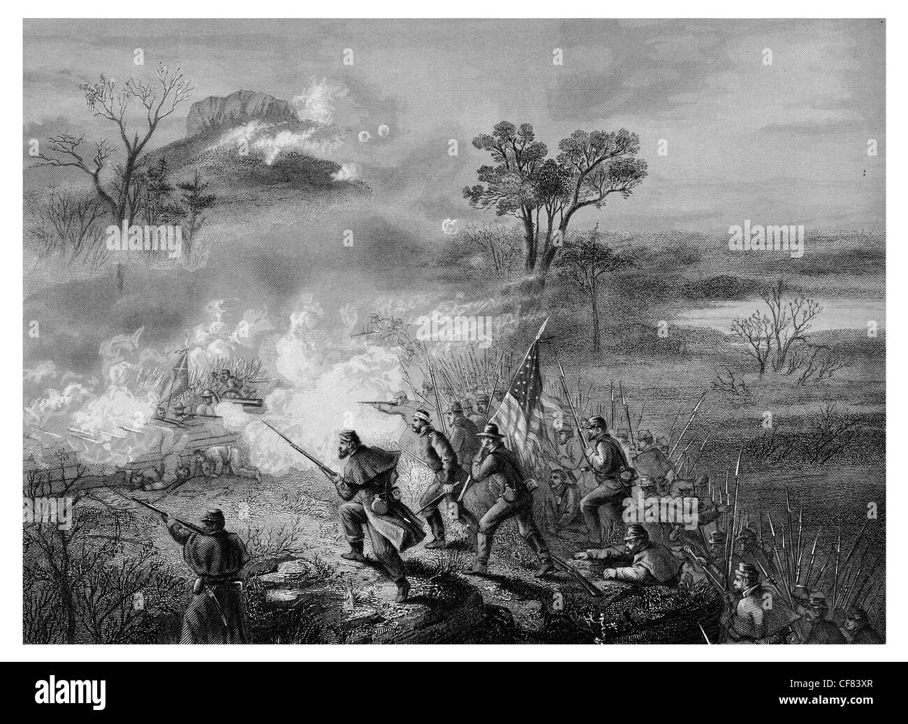 Schlacht von Lookout Mountain 24. November 1863, während des amerikanischen Bürgerkrieges. Stockfoto