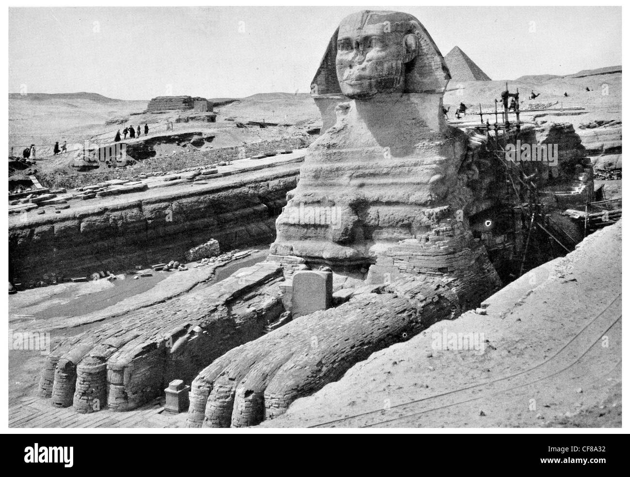 1926 Aufdeckung der Sphinx Ausgrabung Archäologie Stockfoto