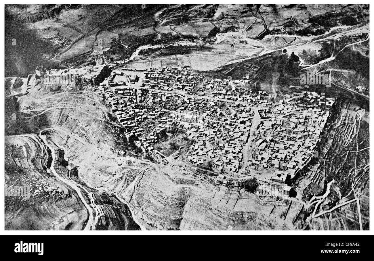 1926 el Karak Al Kerak Jordan Kreuzritter Schloss Luftaufnahme Stockfoto