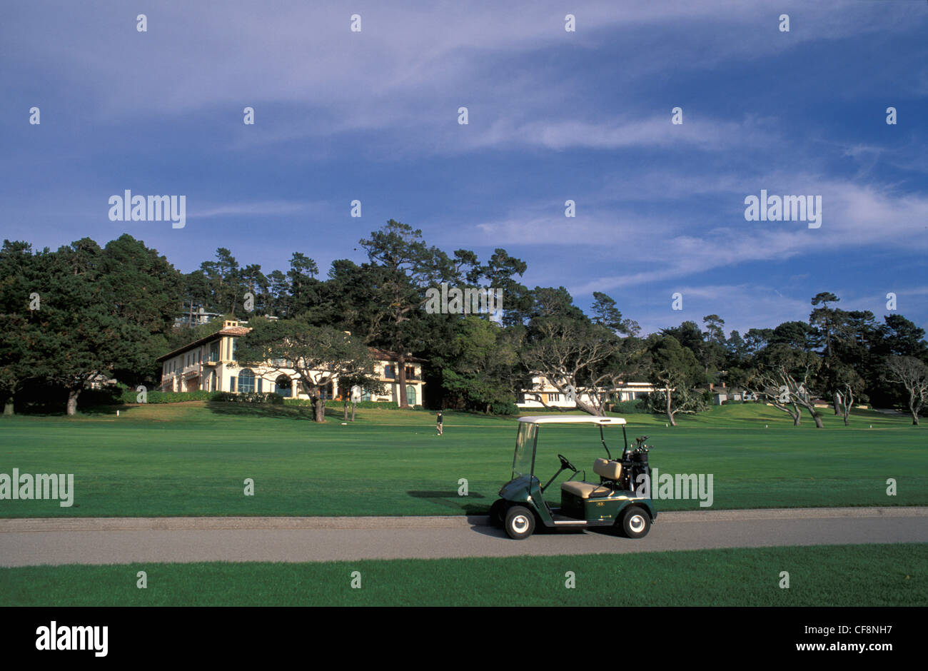 Golf Cart, Golfplatz, 17 Mile Drive, Pebble Beach, Monterey Peninsula, Kalifornien, USA, Amerika, Stockfoto