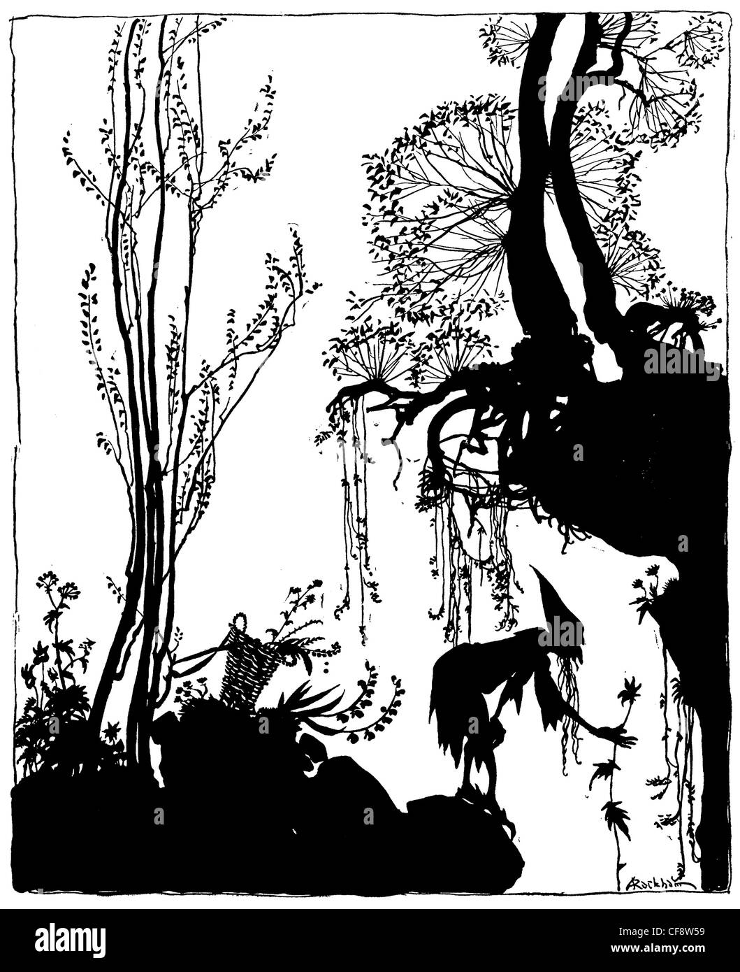 Die Sleeping Beauty Arthur Rackham 1920 böse Hexe Fee Feen Buch Magie magische Mythos Spindel Legende Geschichte Märchenprinzessin Stockfoto