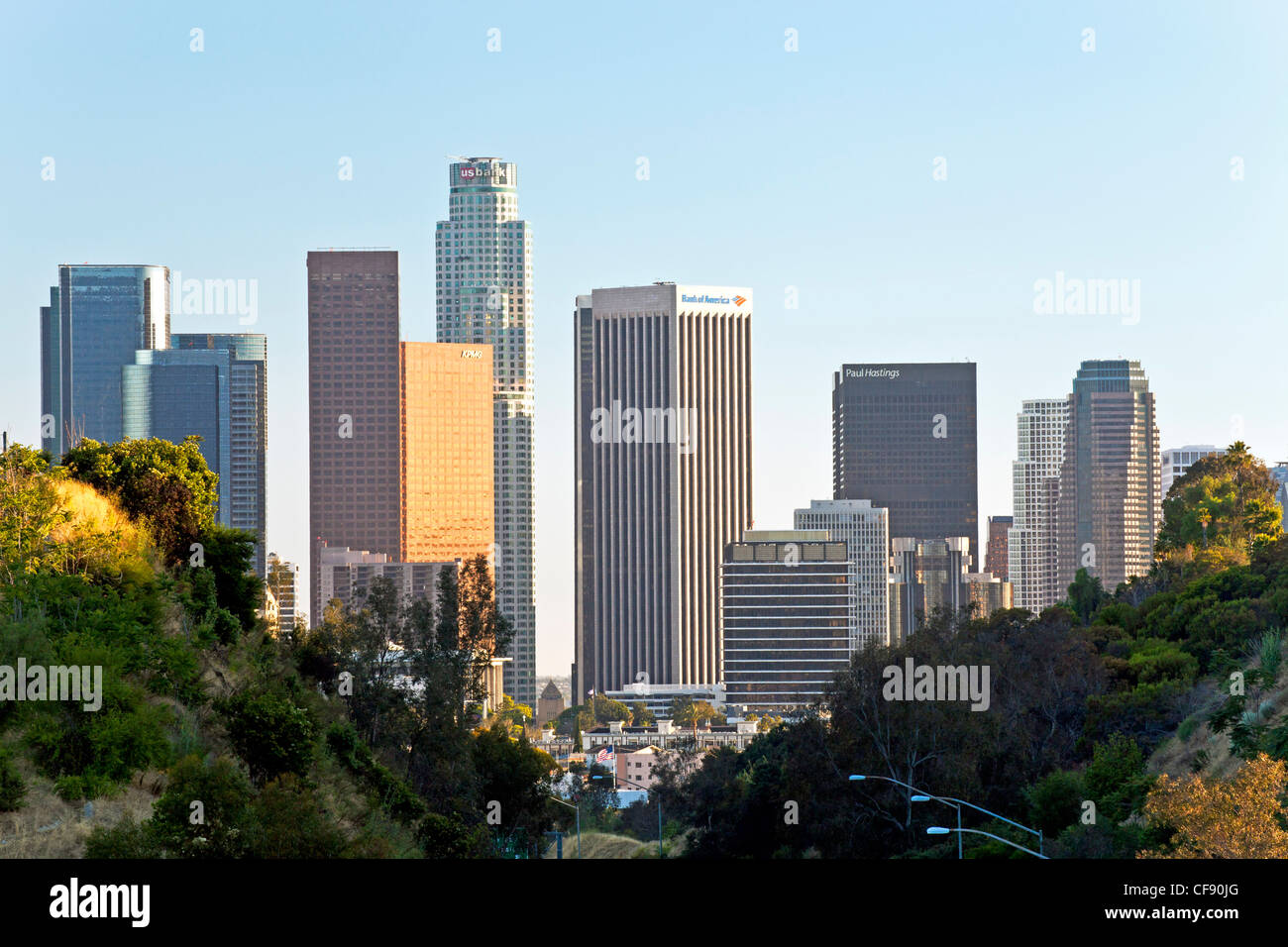 Pasadena Freeway (CA Autobahn 110) führt zu Downtown Los Angeles, California, Vereinigte Staaten von Amerika Stockfoto