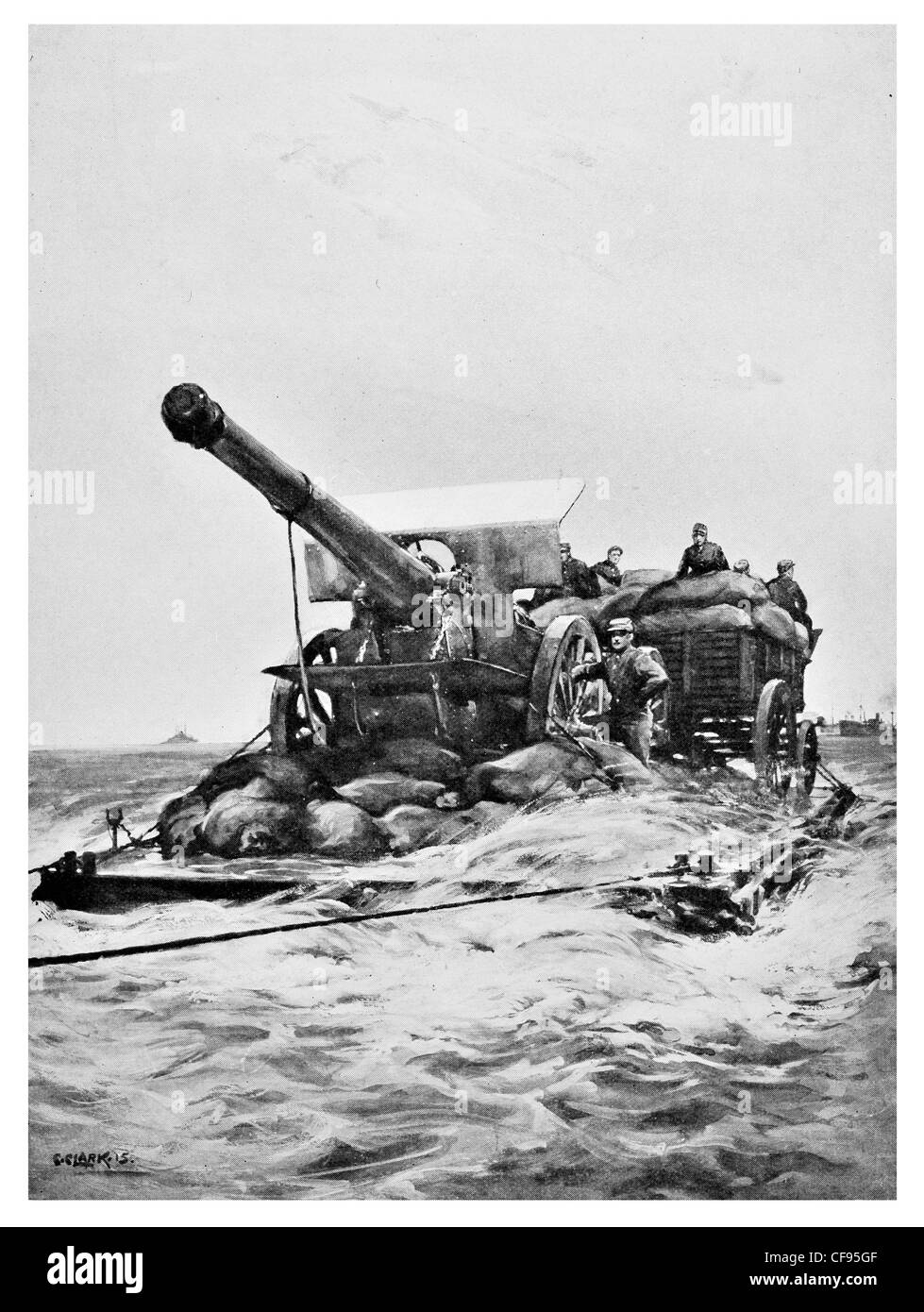 Abschleppen an Land Landung am Kap Helles Gallipoli Kampagne Çanakkale erste Hauptschlacht Artillerie-Kanone Stockfoto
