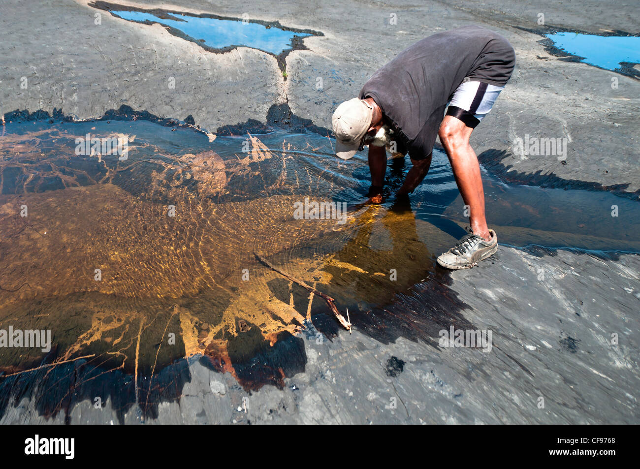 Der Asphaltsee ist die größte natürliche Ablagerung von Asphalt in der Welt, befindet sich in La Brea im Südwesten Trinidad. Stockfoto