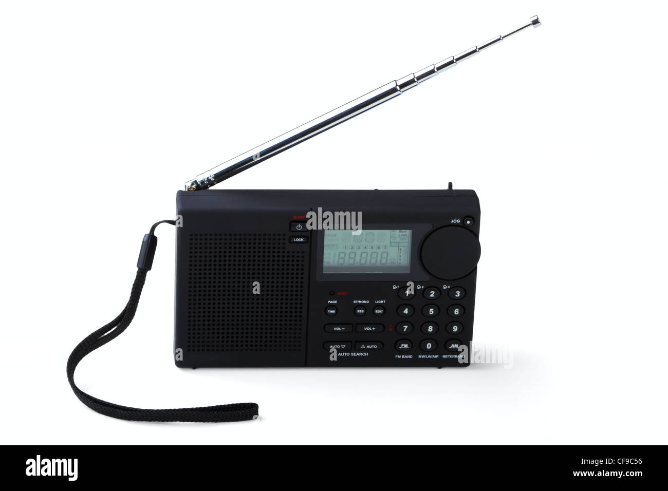 Tragbares Radio-Empfänger mit Alarm, Verstärker, isoliert auf weißem Hintergrund Stockfoto