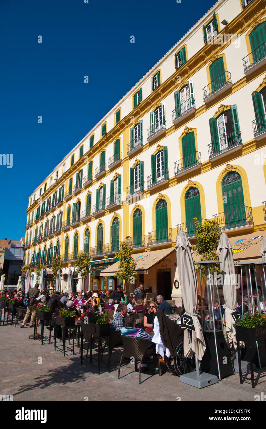 Bar-Restaurant-Terrassen am Plaza De La Merced Quadrat Mitteleuropa Malaga Andalusien Spanien Stockfoto